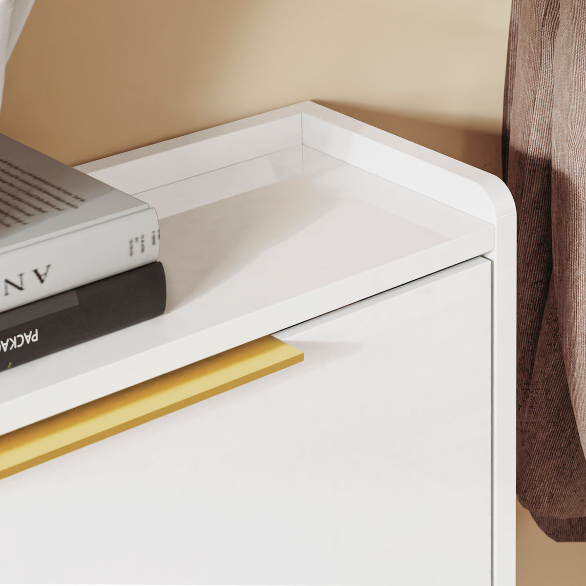 SoBuy FSR206-GW, Narrow Shoe Cabinet - 19cm Slim Hallway Shoe Storage Cabinet with High Gloss White Finish, Gold Handles, Anti-Slip Pads, E1 Board, Easy Assembly - 100x19x90cm