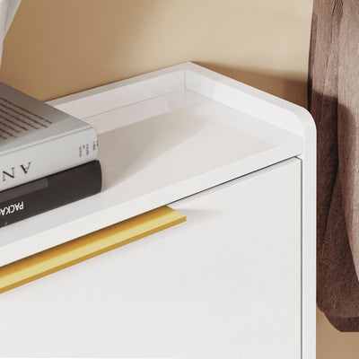 SoBuy FSR206-GW, Narrow Shoe Cabinet - 19cm Slim Hallway Shoe Storage Cabinet with High Gloss White Finish, Gold Handles, Anti-Slip Pads, E1 Board, Easy Assembly - 100x19x90cm