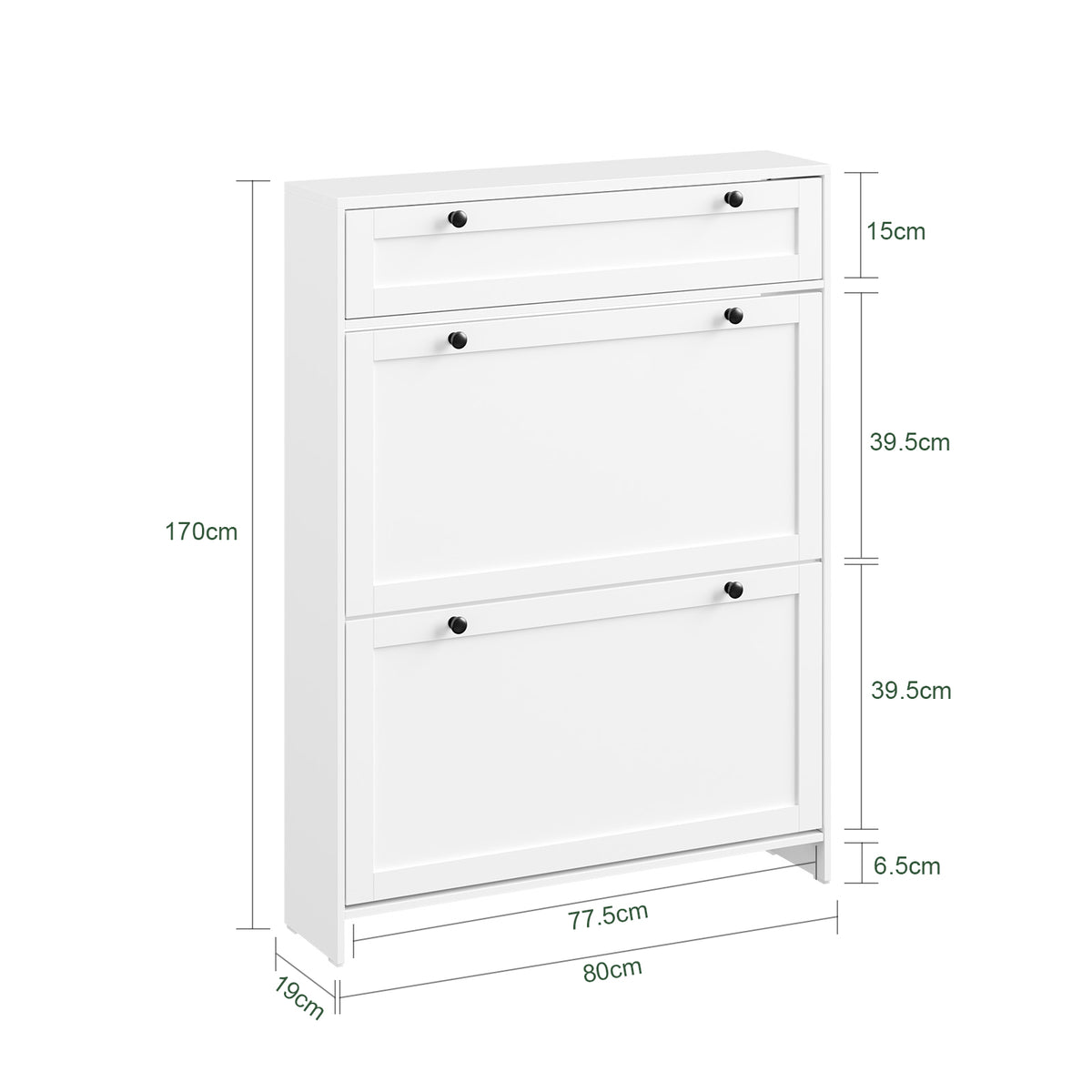 SoBuy FSR207-W, Narrow Shoe Cabinet Shoe Storage Cabinet – Slim Design for Small Spaces – White MDF Shoe Rack with 2 Flip Doors & Drawer – Holds Up to 8 Pairs of Shoes – 80x19x107 cm
