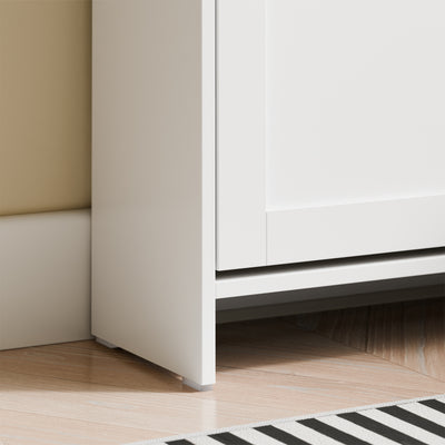 SoBuy FSR207-W, Narrow Shoe Cabinet Shoe Storage Cabinet – Slim Design for Small Spaces – White MDF Shoe Rack with 2 Flip Doors & Drawer – Holds Up to 8 Pairs of Shoes – 80x19x107 cm