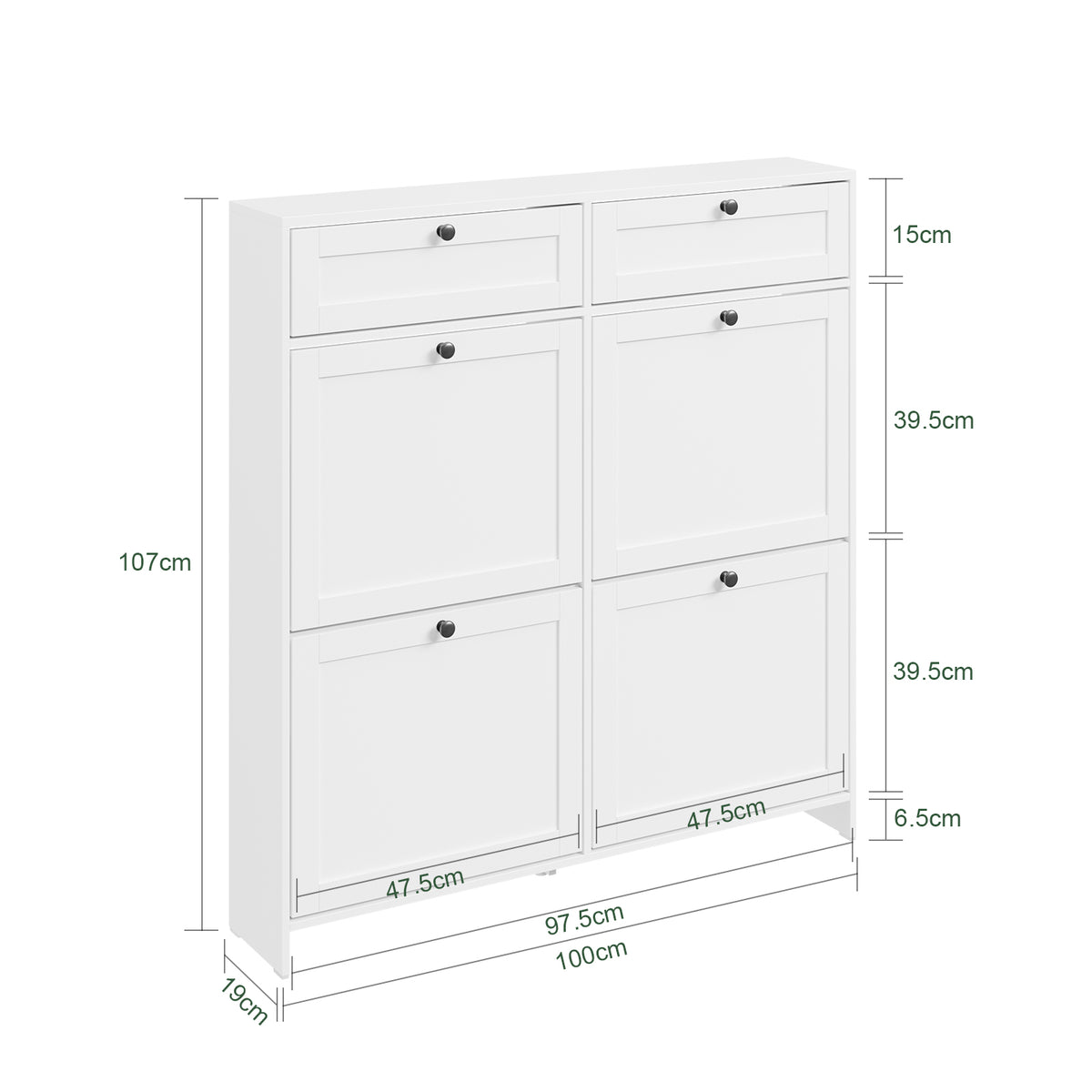 SoBuy FSR208-W, Narrow Shoe Cabinet Shoe Storage Cabinet – Slim Design for Small Spaces – White MDF Shoe Rack with 4 Flip Doors & 2 Drawer – Holds Up to 12 Pairs of Shoes – 100x19x107cm