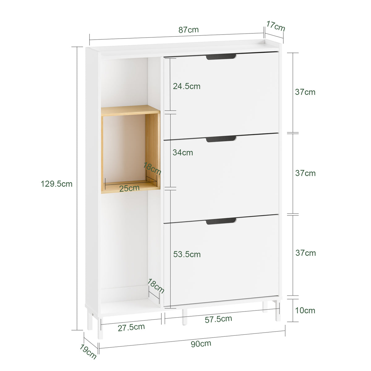 SoBuy FSR209-WN, Narrow Shoe Cabinet Shoe Storage Cabinet - Slim Design for 9 Pairs of Shoes, Bamboo and White MDF, Space-Saving - Ideal for Small Spaces, Hallways, 90cm x 19cm x 129.5cm