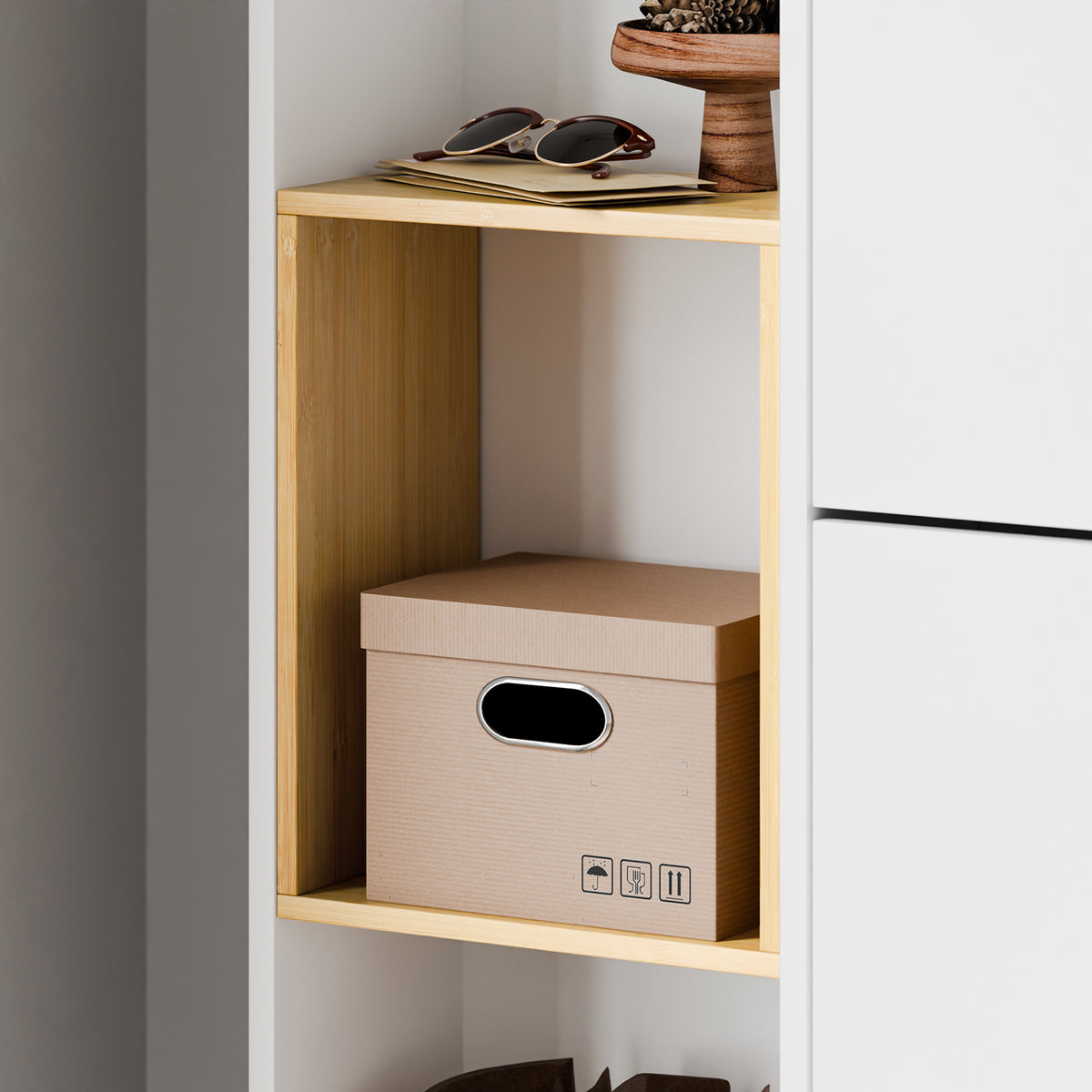 SoBuy FSR209-WN, Narrow Shoe Cabinet Shoe Storage Cabinet - Slim Design for 9 Pairs of Shoes, Bamboo and White MDF, Space-Saving - Ideal for Small Spaces, Hallways, 90cm x 19cm x 129.5cm