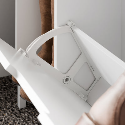 SoBuy FSR209-WN, Narrow Shoe Cabinet Shoe Storage Cabinet - Slim Design for 9 Pairs of Shoes, Bamboo and White MDF, Space-Saving - Ideal for Small Spaces, Hallways, 90cm x 19cm x 129.5cm