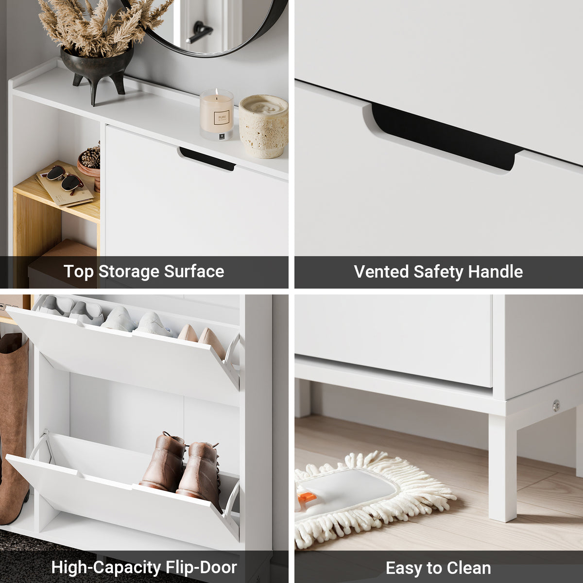 SoBuy FSR209-WN, Narrow Shoe Cabinet Shoe Storage Cabinet - Slim Design for 9 Pairs of Shoes, Bamboo and White MDF, Space-Saving - Ideal for Small Spaces, Hallways, 90cm x 19cm x 129.5cm