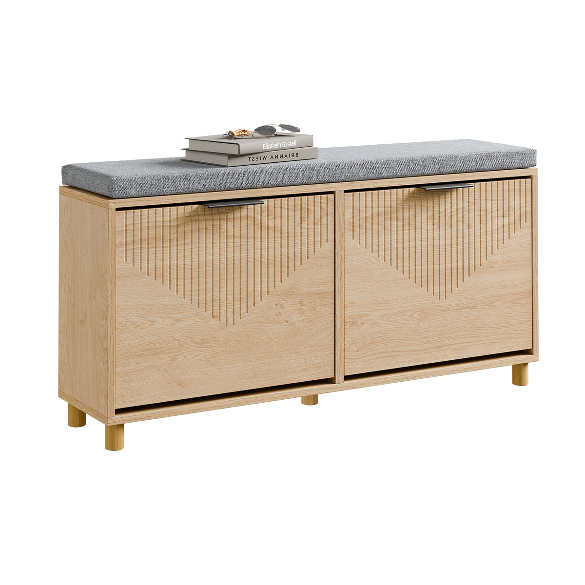 Pre-sale SoBuy FSR211-N, Narrow Shoe Storage Bench with 2 Flip Drawers, Hallway Bench with Cushion for Small Spaces, Wooden, 100×24×50 cm