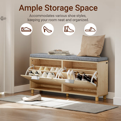 SoBuy FSR211-N, Narrow Shoe Storage Bench with 2 Flip Drawers, Hallway Bench with Cushion for Small Spaces, Wooden, 100×24×50 cm