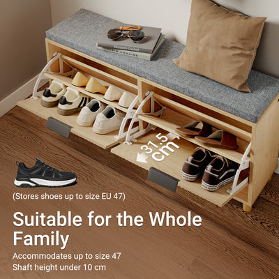 SoBuy FSR211-N, Narrow Shoe Storage Bench with 2 Flip Drawers, Hallway Bench with Cushion for Small Spaces, Wooden, 100×24×50 cm