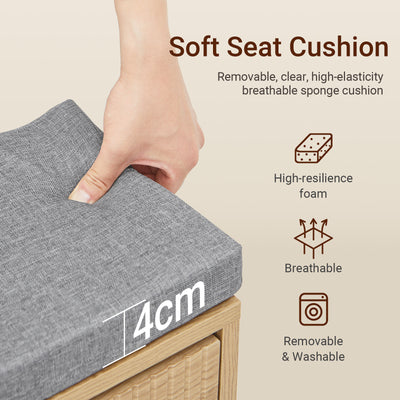 SoBuy FSR211-N, Narrow Shoe Storage Bench with 2 Flip Drawers, Hallway Bench with Cushion for Small Spaces, Wooden, 100×24×50 cm