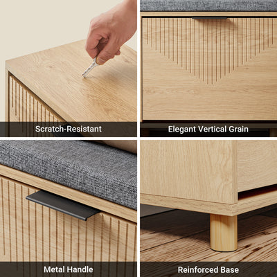 SoBuy FSR211-N, Narrow Shoe Storage Bench with 2 Flip Drawers, Hallway Bench with Cushion for Small Spaces, Wooden, 100×24×50 cm