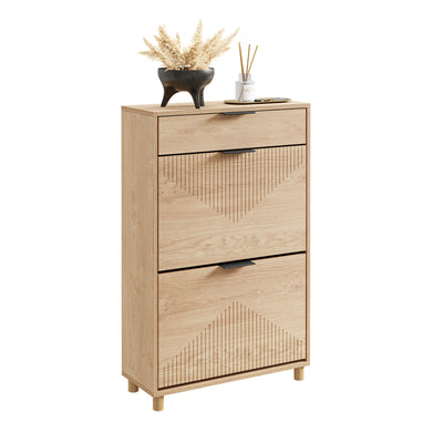 SoBuy FSR212-N, Slim Wooden Shoe Storage Cabinet, Narrow 24cm Shoe Cabinet with 3 Flip Drawers for Hallway, Fits up to EU 47, 60×24×95 cm