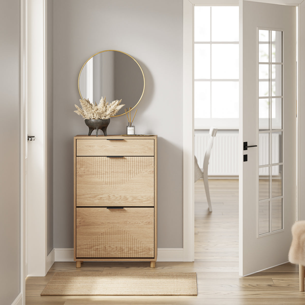 Pre-sale SoBuy FSR212-N, Slim Wooden Shoe Storage Cabinet, Narrow 24cm Shoe Cabinet with 3 Flip Drawers for Hallway, Fits up to EU 47, 60×24×95 cm