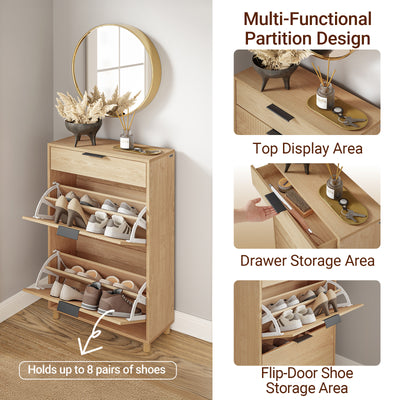 SoBuy FSR212-N, Slim Wooden Shoe Storage Cabinet, Narrow 24cm Shoe Cabinet with 3 Flip Drawers for Hallway, Fits up to EU 47, 60×24×95 cm