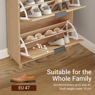SoBuy FSR212-N, Slim Wooden Shoe Storage Cabinet, Narrow 24cm Shoe Cabinet with 3 Flip Drawers for Hallway, Fits up to EU 47, 60×24×95 cm