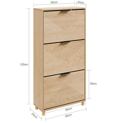 Pre-sale SoBuy FSR213-N, Slim Wooden Shoe Storage Cabinet, Narrow 24cm Shoe Cabinet with 3 Flip Drawers for Hallway, 60×24×120 cm, Fits up to EU 47