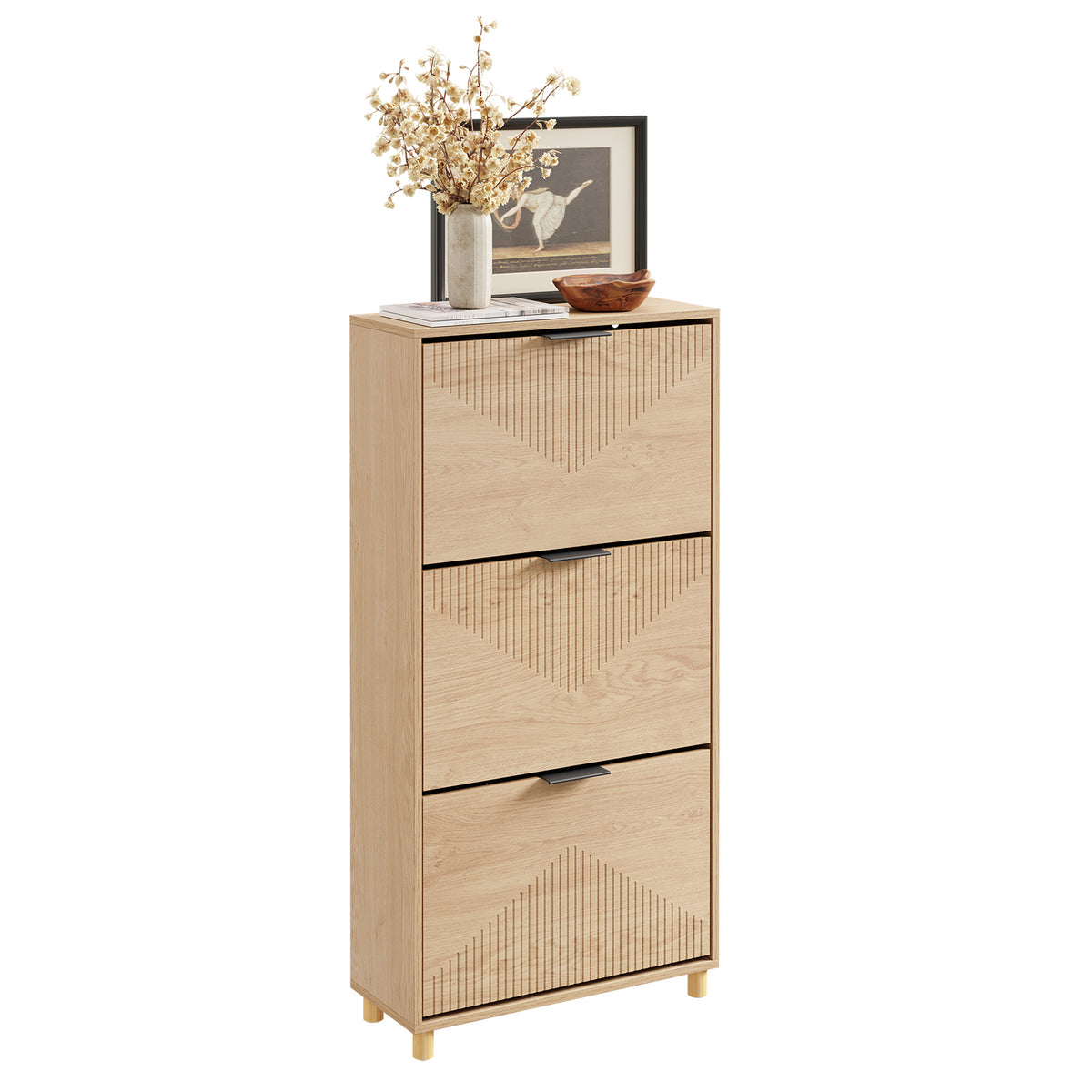 Pre-sale SoBuy FSR213-N, Slim Wooden Shoe Storage Cabinet, Narrow 24cm Shoe Cabinet with 3 Flip Drawers for Hallway, 60×24×120 cm, Fits up to EU 47