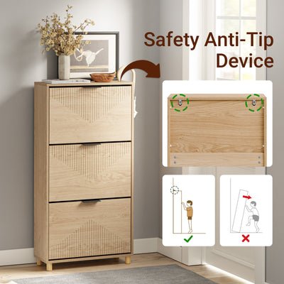 Pre-sale SoBuy FSR213-N, Slim Wooden Shoe Storage Cabinet, Narrow 24cm Shoe Cabinet with 3 Flip Drawers for Hallway, 60×24×120 cm, Fits up to EU 47