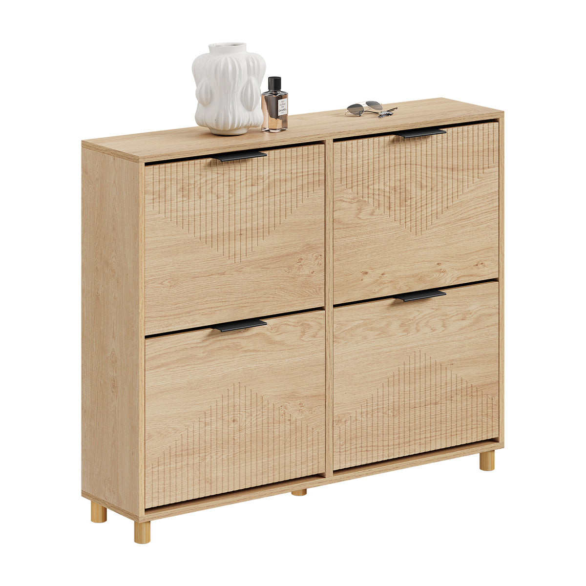 Pre-sale SoBuy FSR214-N, Large Shoe Storage Cabinet with 4 Flip Drawers, Wooden Slim Shoe Cupboard, Fits up to EU 47, 100×24×83 cm