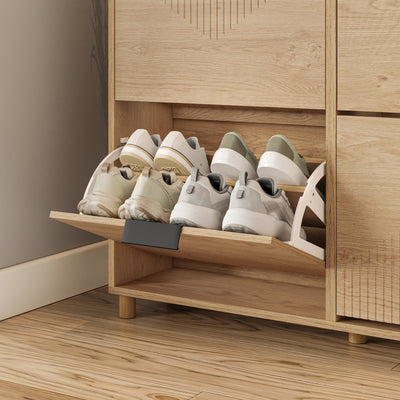 SoBuy FSR214-N, Large Shoe Storage Cabinet with 4 Flip Drawers, Wooden Slim Shoe Cupboard, Fits up to EU 47, 100×24×83 cm