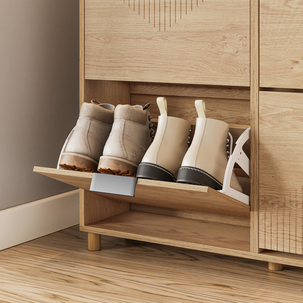 SoBuy FSR214-N, Large Shoe Storage Cabinet with 4 Flip Drawers, Wooden Slim Shoe Cupboard, Fits up to EU 47, 100×24×83 cm