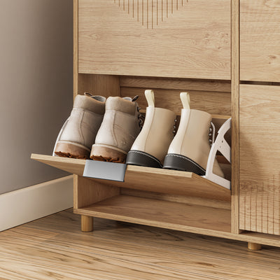 SoBuy FSR214-N, Large Shoe Storage Cabinet with 4 Flip Drawers, Wooden Slim Shoe Cupboard, Fits up to EU 47, 100×24×83 cm