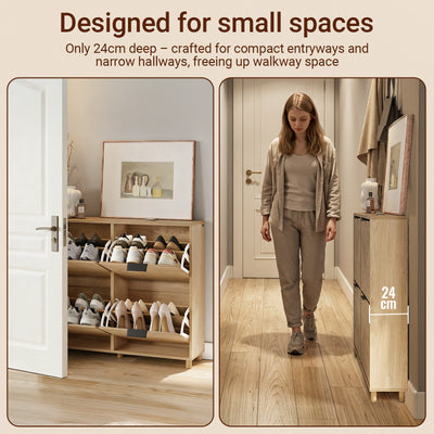 SoBuy FSR214-N, Large Shoe Storage Cabinet with 4 Flip Drawers, Wooden Slim Shoe Cupboard, Fits up to EU 47, 100×24×83 cm