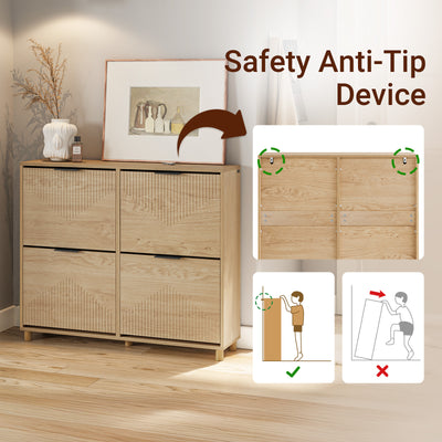 SoBuy FSR214-N, Large Shoe Storage Cabinet with 4 Flip Drawers, Wooden Slim Shoe Cupboard, Fits up to EU 47, 100×24×83 cm
