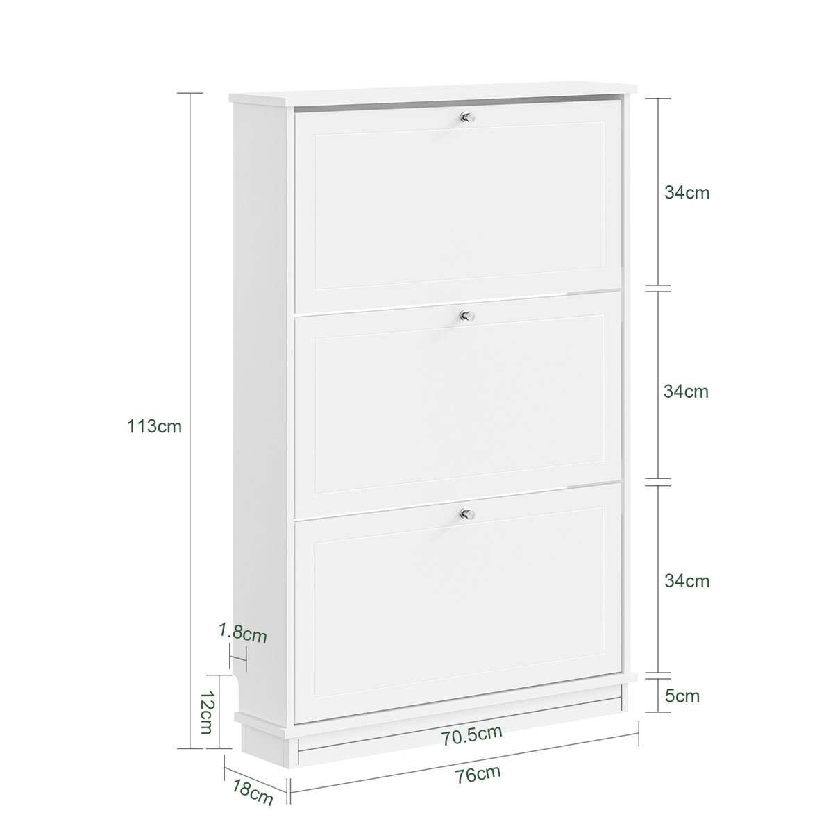 Pre-sale SoBuy FSR215-W, Slim 19cm Shoe Storage Cabinet with 3 Flip Drawers, Fits up to EU 47, White, 76x18x113 cm