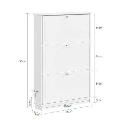 Pre-sale SoBuy FSR215-W, Slim 19cm Shoe Storage Cabinet with 3 Flip Drawers, Fits up to EU 47, White, 76x18x113 cm