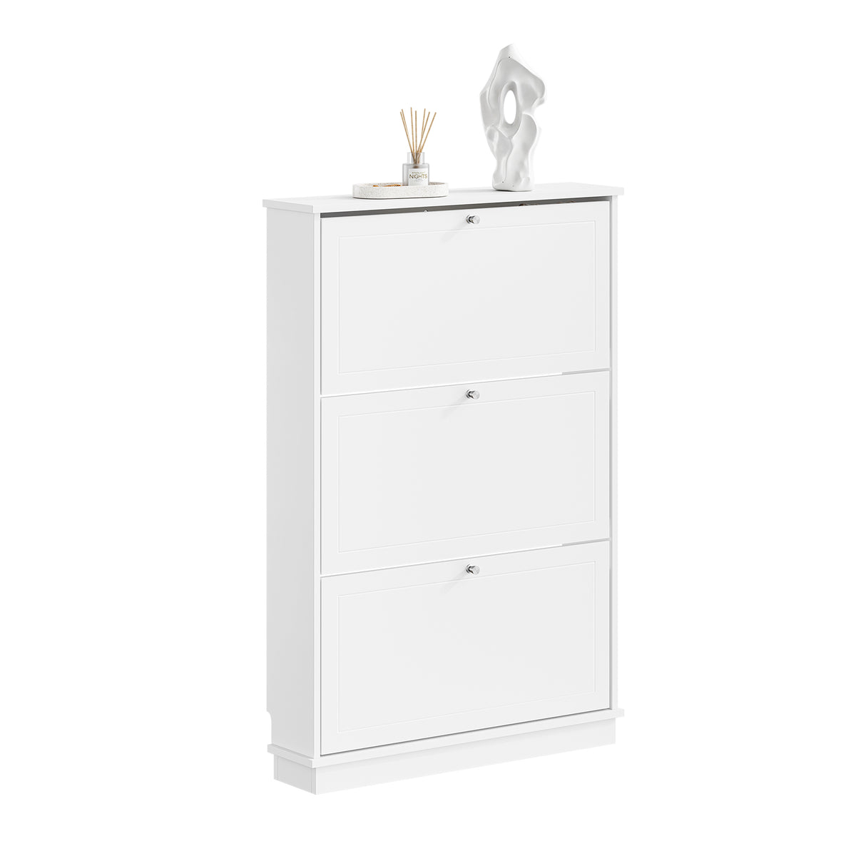 Pre-sale SoBuy FSR215-W, Slim 19cm Shoe Storage Cabinet with 3 Flip Drawers, Fits up to EU 47, White, 76x18x113 cm