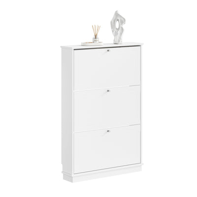Pre-sale SoBuy FSR215-W, Slim 19cm Shoe Storage Cabinet with 3 Flip Drawers, Fits up to EU 47, White, 76x18x113 cm