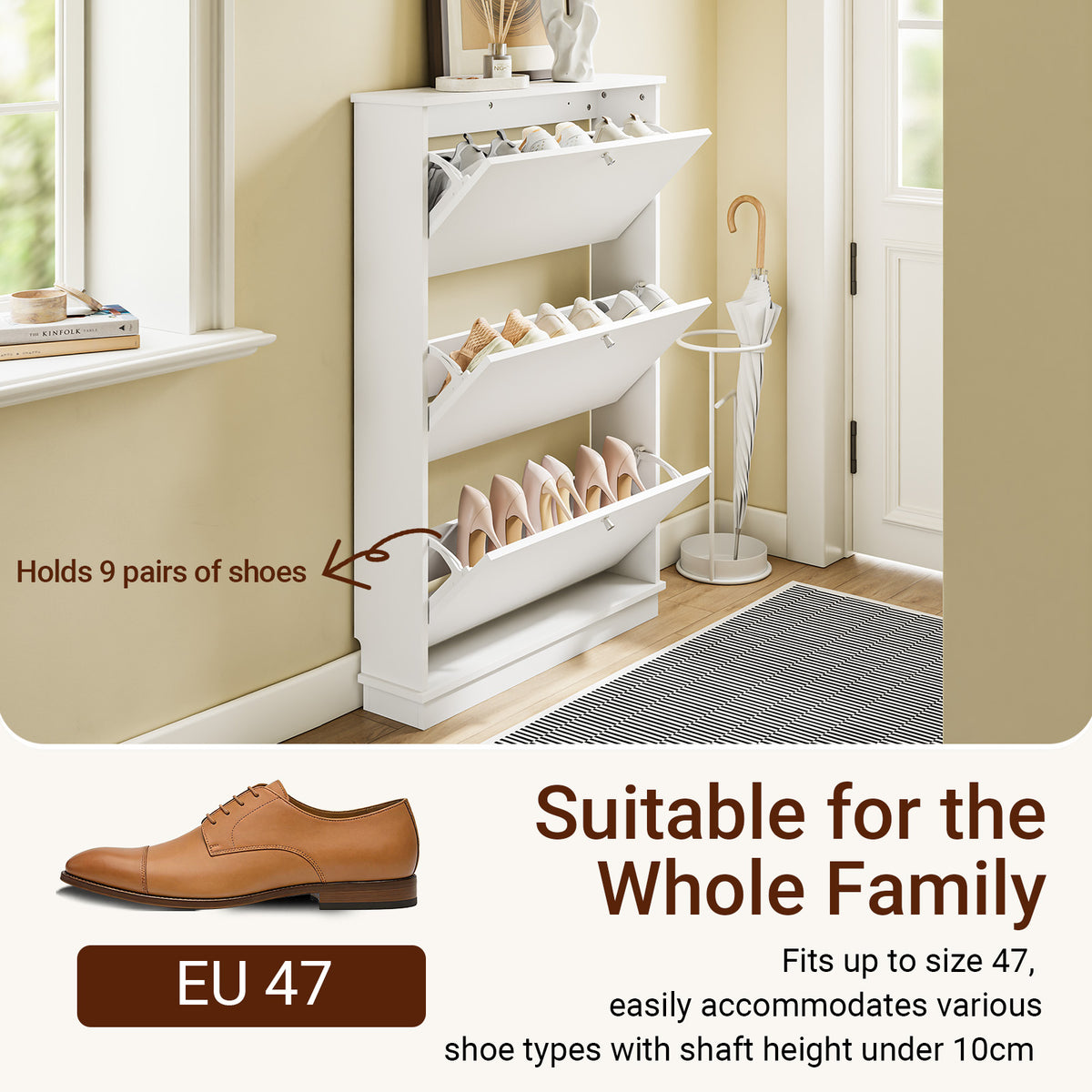 Pre-sale SoBuy FSR215-W, Slim 19cm Shoe Storage Cabinet with 3 Flip Drawers, Fits up to EU 47, White, 76x18x113 cm