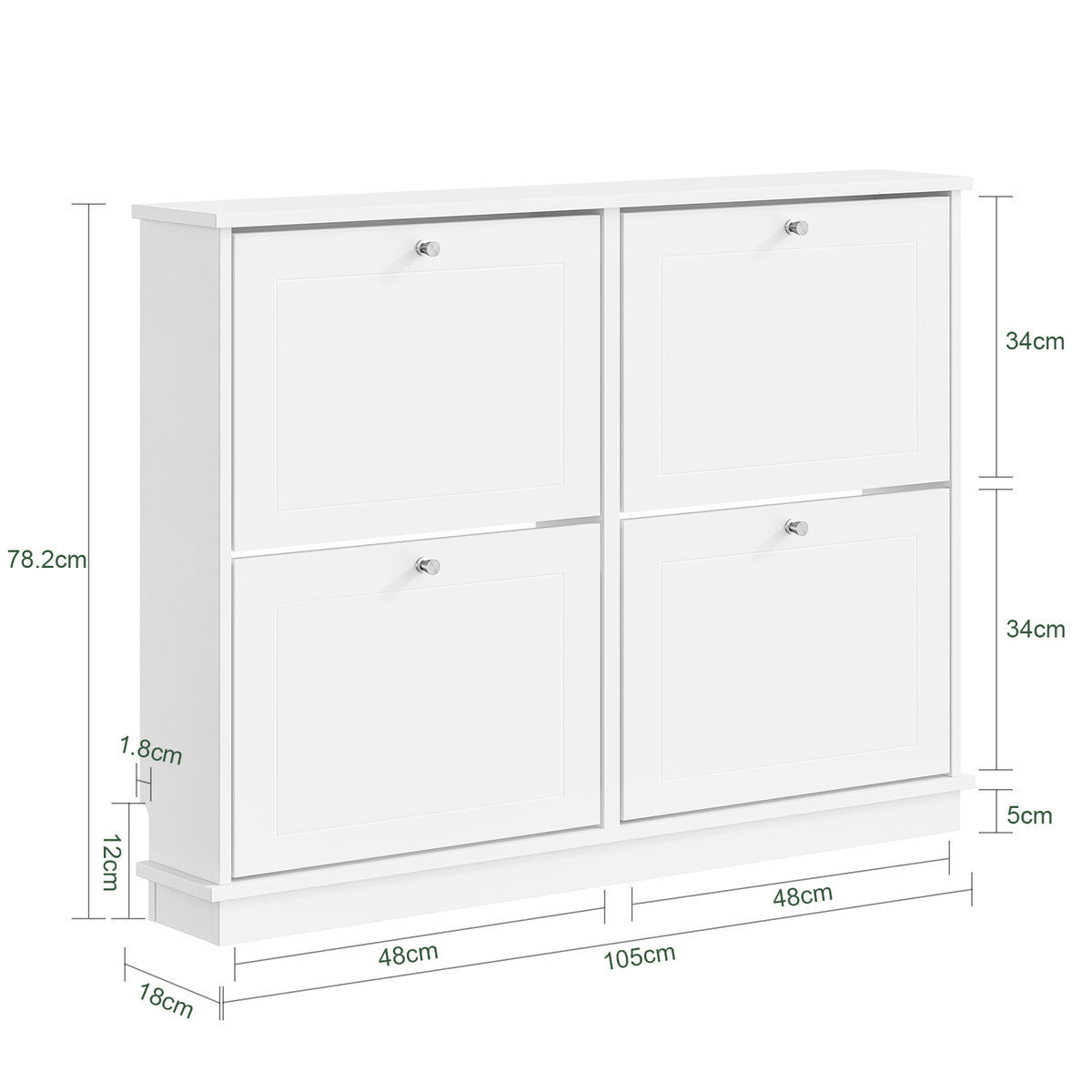 SoBuy FSR216-W, Large Shoe Storage Cabinet with 4 Flip Drawers, Ultra Slim 19cm Wall mounted Shoe Cupboard for Hallway, White, 105×18×78 cm