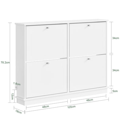 SoBuy FSR216-W, Large Shoe Storage Cabinet with 4 Flip Drawers, Ultra Slim 19cm Wall mounted Shoe Cupboard for Hallway, White, 105×18×78 cm