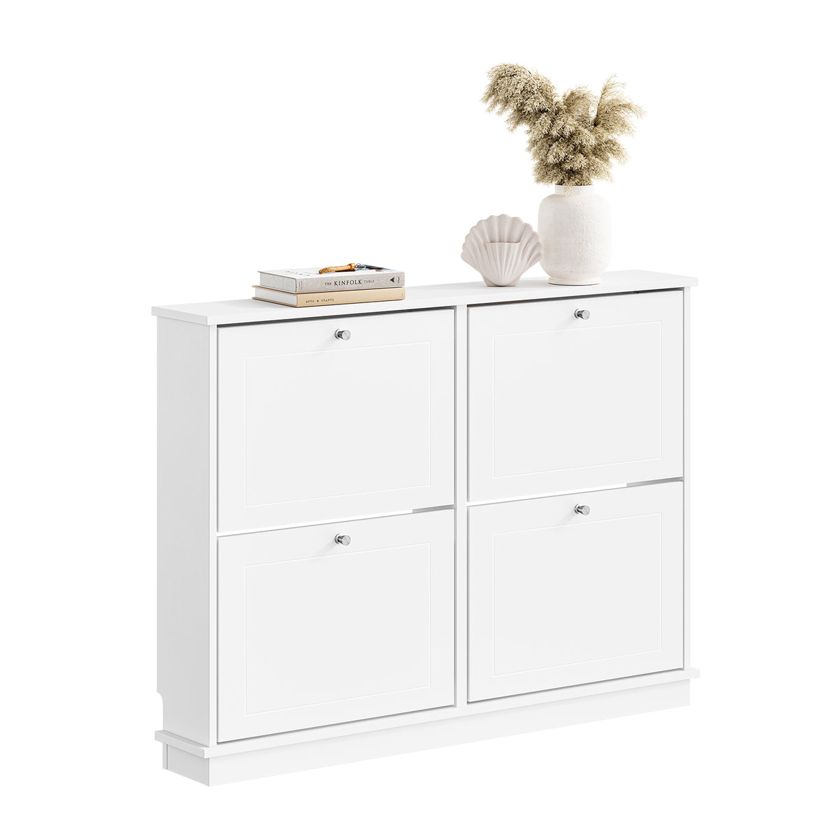 SoBuy FSR216-W, Large Shoe Storage Cabinet with 4 Flip Drawers, Ultra Slim 19cm Wall mounted Shoe Cupboard for Hallway, White, 105×18×78 cm