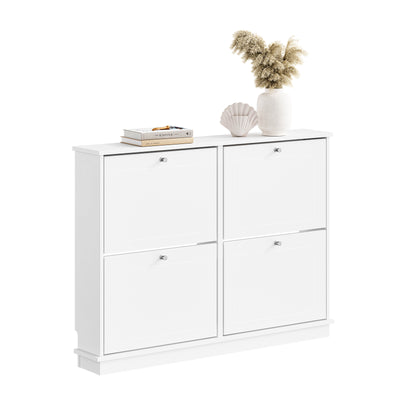 SoBuy FSR216-W, Large Shoe Storage Cabinet with 4 Flip Drawers, Ultra Slim 19cm Wall mounted Shoe Cupboard for Hallway, White, 105×18×78 cm