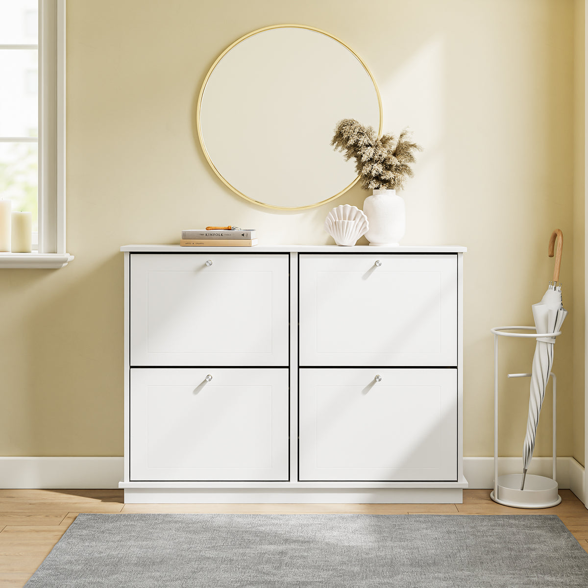 SoBuy FSR216-W, Large Shoe Storage Cabinet with 4 Flip Drawers, Ultra Slim 19cm Wall mounted Shoe Cupboard for Hallway, White, 105×18×78 cm