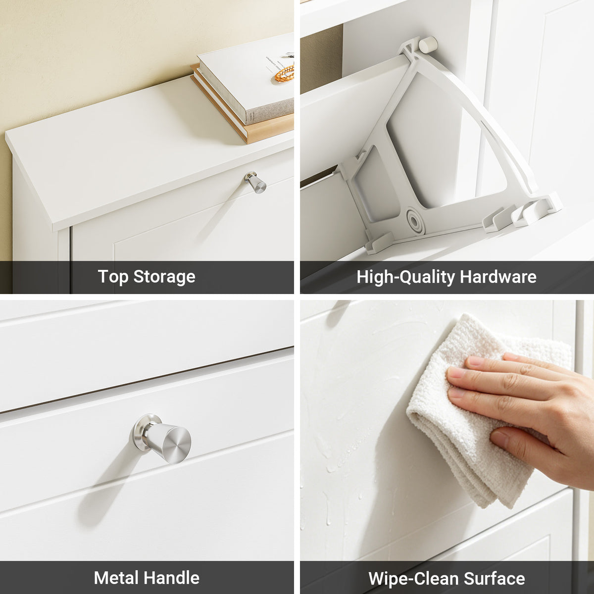 SoBuy FSR216-W, Large Shoe Storage Cabinet with 4 Flip Drawers, Ultra Slim 19cm Wall mounted Shoe Cupboard for Hallway, White, 105×18×78 cm