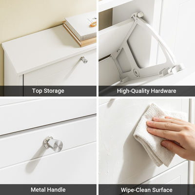 SoBuy FSR216-W, Large Shoe Storage Cabinet with 4 Flip Drawers, Ultra Slim 19cm Wall mounted Shoe Cupboard for Hallway, White, 105×18×78 cm