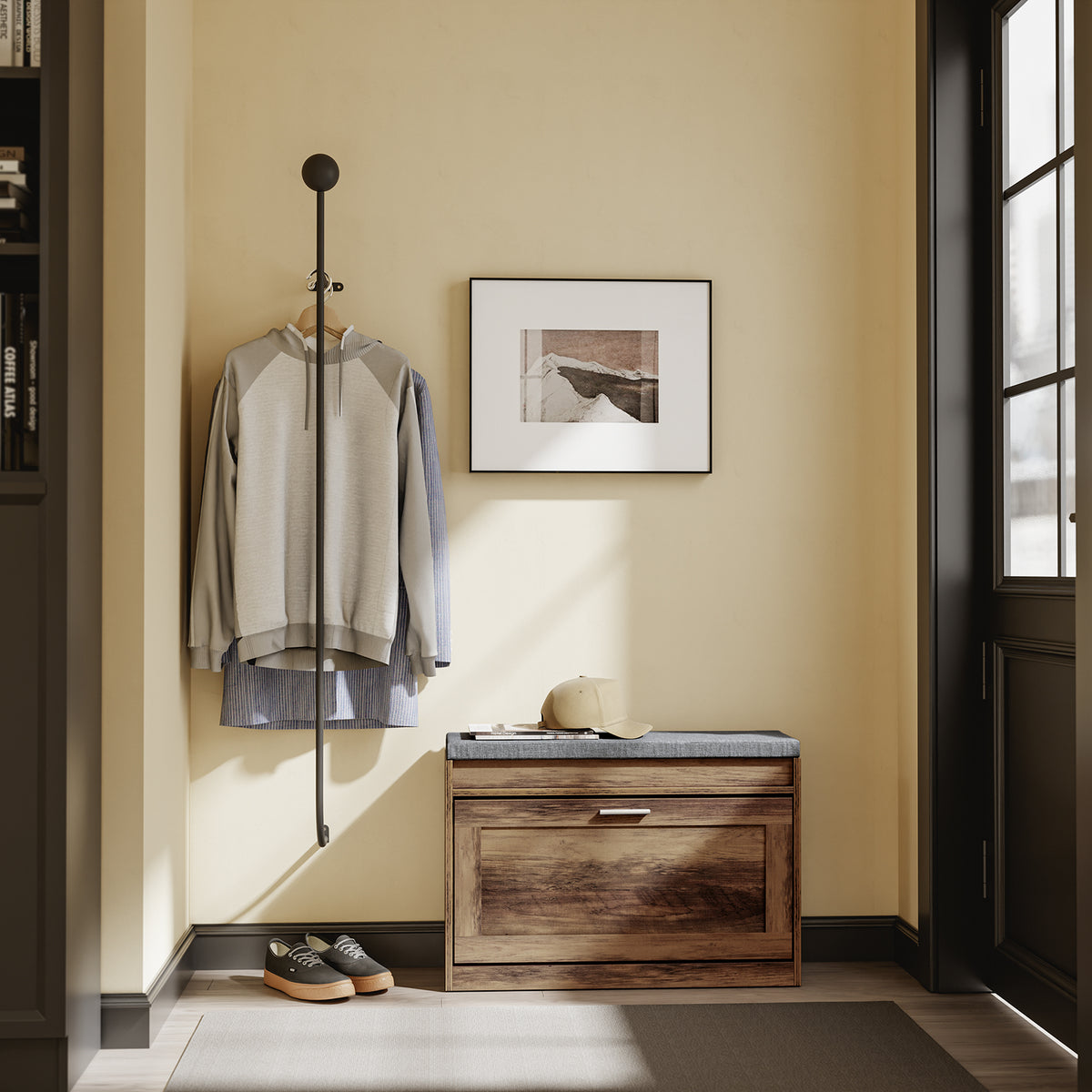 Pre-sale SoBuy FSR218-F, Slim Shoe Bench with Seat, Narrow Flip-Top Shoe Storage Cabinet for Hallway, Fits up to EU 47, Dark Brown, 75x24x53 cm