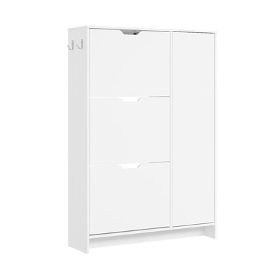 SoBuy FSR220-W, Shoe Cabinet with 3 Drawers, Hooks & Seat, Entryway, White, 84x24x121cm - view 1