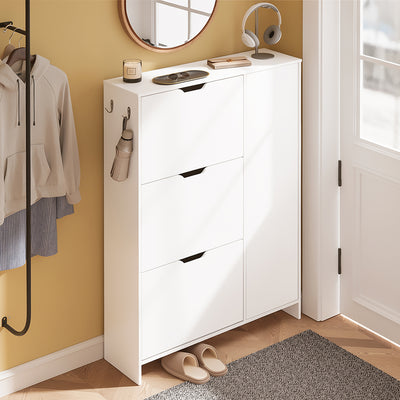 SoBuy FSR220-W, Shoe Cabinet with 3 Drawers, Hooks & Seat, Entryway, White, 84x24x121cm - view 4