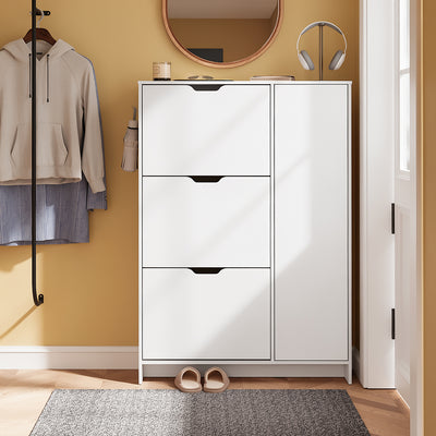 SoBuy FSR220-W, Shoe Cabinet with 3 Drawers, Hooks & Seat, Entryway, White, 84x24x121cm - view 7