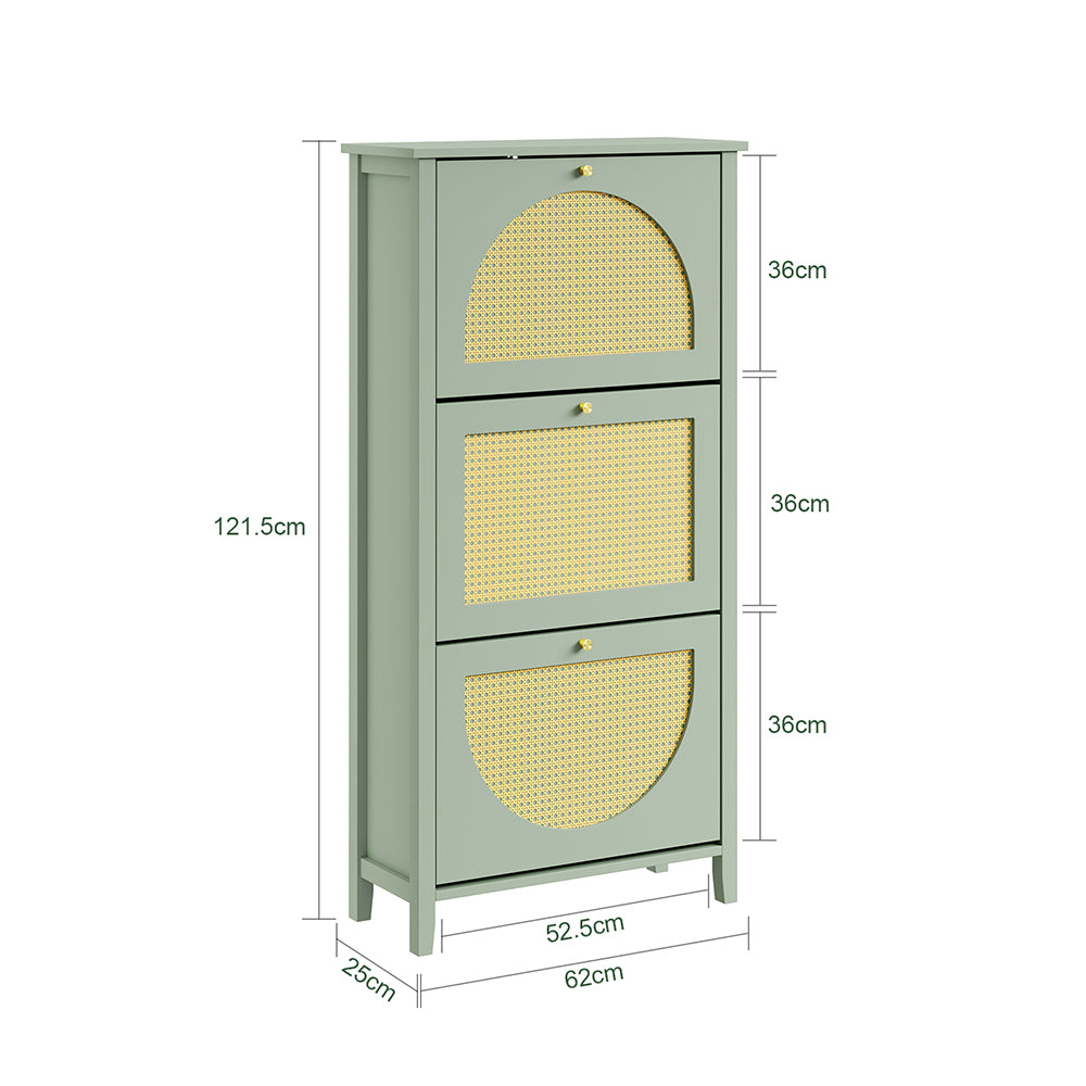 SoBuy FSR222-GR, Slim Shoe Cabinet with 3 Doors & Rattan Panels, Green, 62x25x121.5cm - view 3