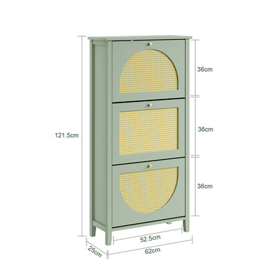 SoBuy FSR222-GR, Slim Shoe Cabinet with 3 Doors & Rattan Panels, Green, 62x25x121.5cm - view 3