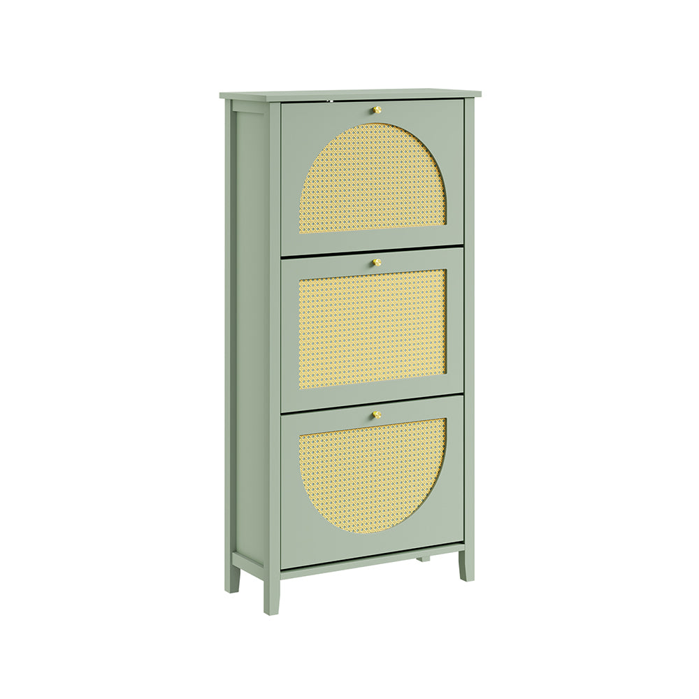 SoBuy FSR222-GR, Slim Shoe Cabinet with 3 Doors & Rattan Panels, Green, 62x25x121.5cm - view 1