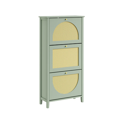 SoBuy FSR222-GR, Slim Shoe Cabinet with 3 Doors & Rattan Panels, Green, 62x25x121.5cm - view 1