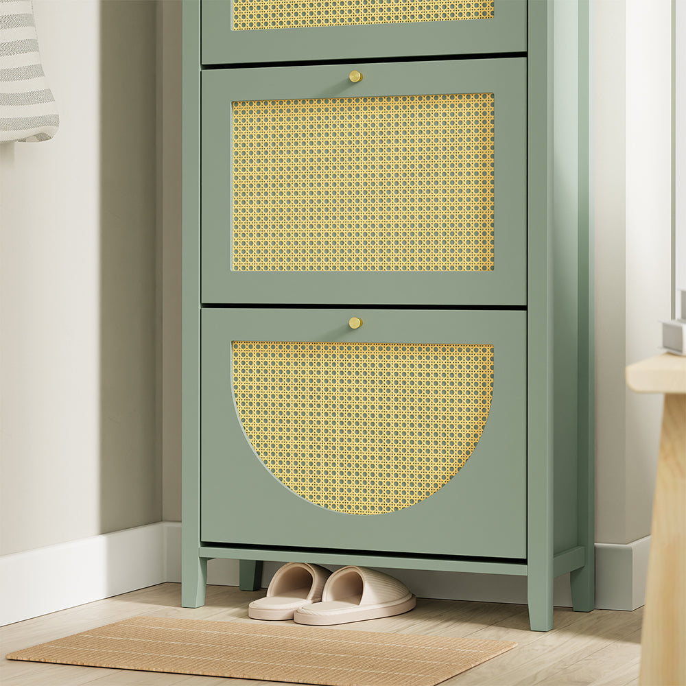 SoBuy FSR222-GR, Slim Shoe Cabinet with 3 Doors & Rattan Panels, Green, 62x25x121.5cm - view 12