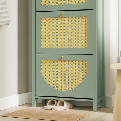 SoBuy FSR222-GR, Slim Shoe Cabinet with 3 Doors & Rattan Panels, Green, 62x25x121.5cm - view 12