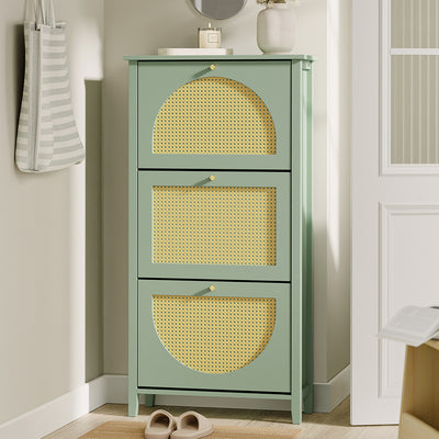 SoBuy FSR222-GR, Slim Shoe Cabinet with 3 Doors & Rattan Panels, Green, 62x25x121.5cm - view 2